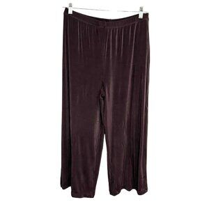 Units Womens Large Wide Leg Pants Liquid Knit Brown Pull On Elastic Waist